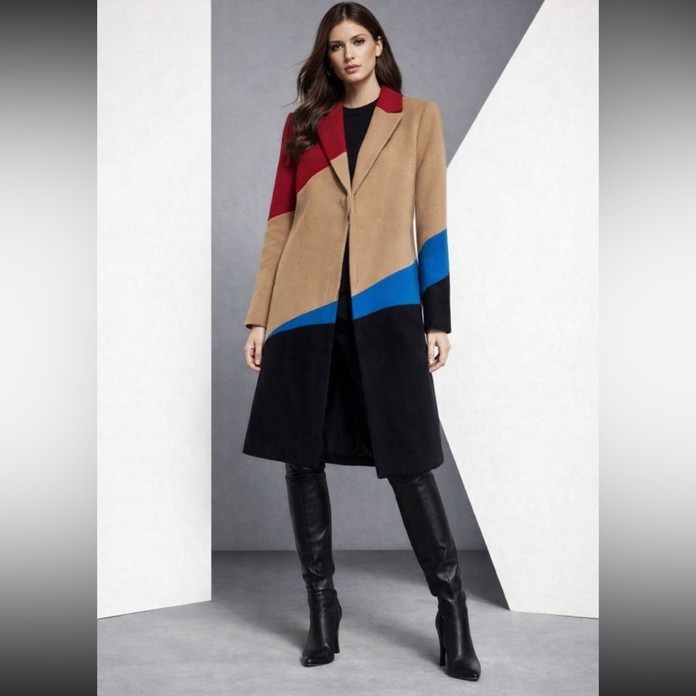 Etcetera  Colorblock Coat wool- Tan, Red, Blue, Black size 6